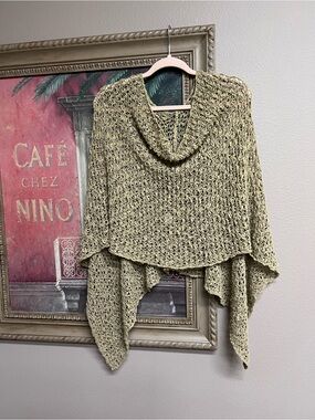 🍁Van Klee Open-Knit Beige Cowl Neck Poncho